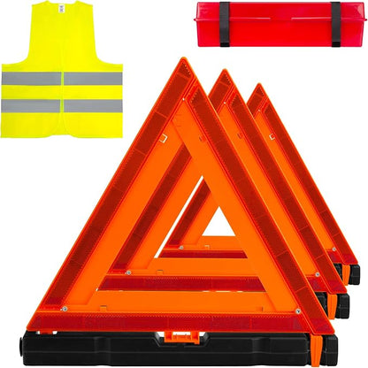 AYKRM 3Pack Car Warning Triangle Heavy Reflective Warning Road Safety Triangle Kit Suitable for car Breakdown and Temporary Parking on the Road.