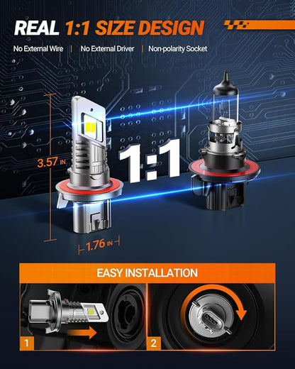 SEALIGHT H13 Bulb, H13 9008 Fog Lights Bulb 40000LM Super Bright,9008 Head Light Bulbs Fanless In Line Car Fog Bulb Plug and Play, Pack of 2