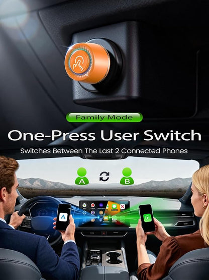 Wireless CarPlay Adapter, One-Click User Switch, Plug & Play, Converts Wired to Wireless Car Play Dongle, Fast & Stable for Cars 2016+ with Built-in Wired CarPlay & Android Auto Orange