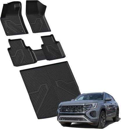LASFIT Floor Mats & Cargo Liner for VW Atlas Cross Sport 2020-2026, All Weather TPE Custom Fit Floor Liners 1st and 2nd Rows Car Mats & Cargo Mat for Volkswagen Atlas Cross Sport Accessories, Black