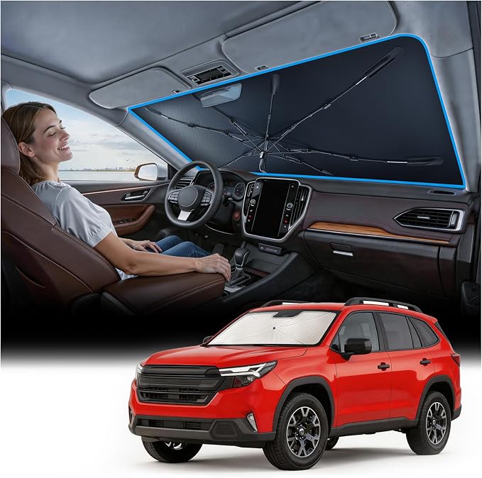 Nmoiss [Vinyl Coating Heat Shield] Windshield Sun Shade Umbrella Custom for Subaru Forester, Protect Car from Sun Rays & Heat Damage Keep Cool and Protect Interior