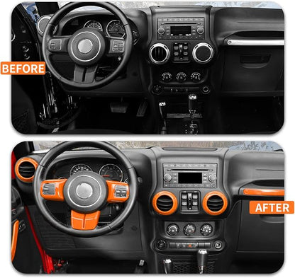 18PCS Full Set Interior Trim Kit for Jeep Wrangler JK JKU 2011-2018 4 Door,Center Console Door Handle Side Outlet Cup Holder Gear Cover Trim (Orange)