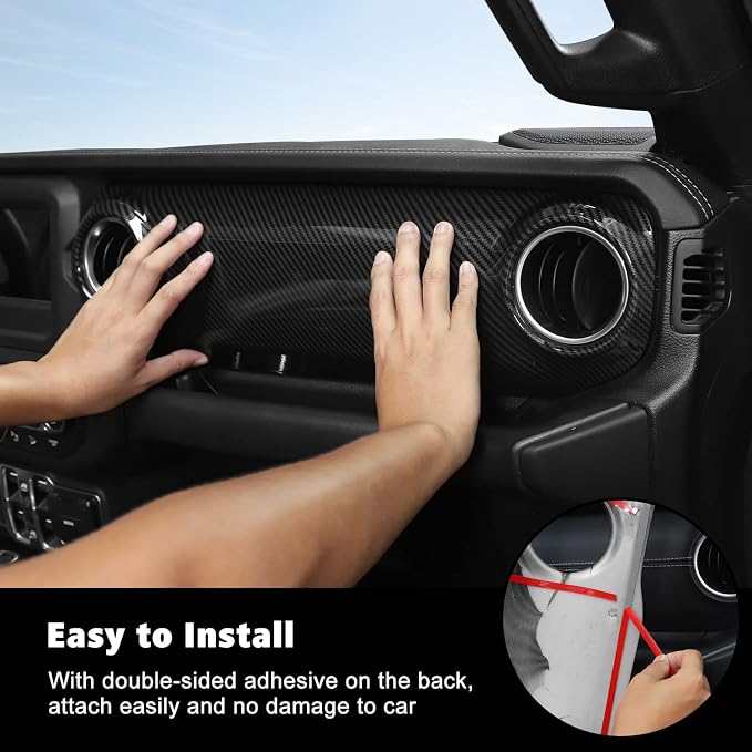 RT-TCZ Carbon Fiber Center Console Trim Cover Dashboard Control Panel Cover Decorative Interior Accessories for Jeep Wrangler JL JLU & Gladiator JT 2018-2023