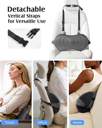 YFONG Lumbar Support Pillow for Car Seat, Back Support with Adjustable Straps Securely Fixed for Driving Seat Pain Relief, Office Chair Car Essentials Back Cushion, Grey