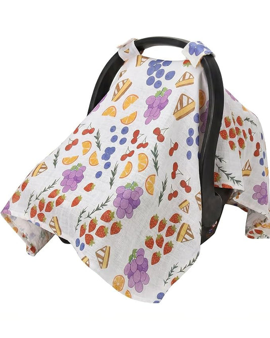 Rquite Car Seat Cover Baby for Girls Boys, 100% Muslin Cotton Infant Carseat Canopy, Soft Breathable Stroller Sun Shade & Newborn Shower Gift, Large Size Universal Fit Summer, Hot & Warm Weather