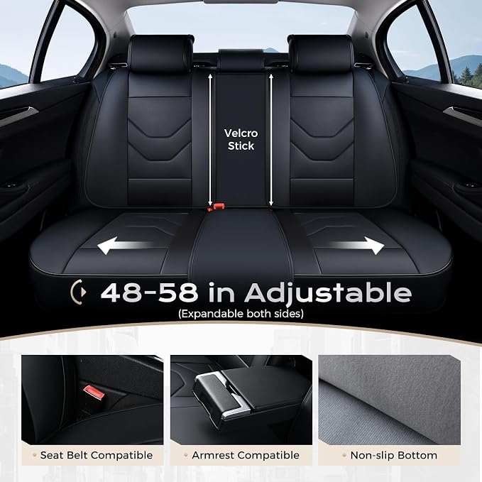 Coverado Car Seat Cover, Black Seat Covers for Cars, 5 Seat Leather Seat Covers, Waterproof Car Seat Protector, Front and Back Seat Cover, Universal Car Seat Cushion for Most Sedan SUV Truck