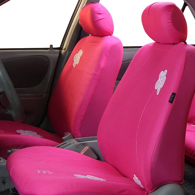 FH Group Full Set Cloth Car Seat Covers - Low Back Front Seat Covers, Universal Fit, Airbag Compatible, Split Bench Rear Seat, Washable Seat Cover for SUV, Sedan, Van, Pink