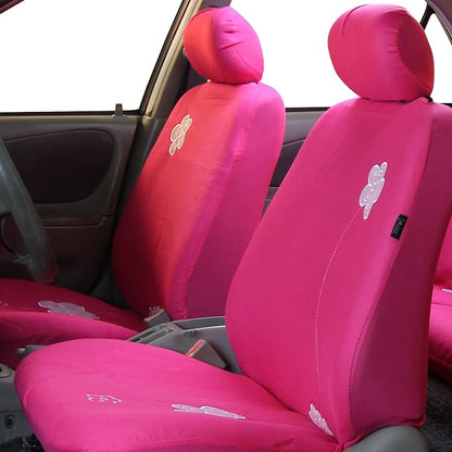 FH Group Full Set Cloth Car Seat Covers - Low Back Front Seat Covers, Universal Fit, Airbag Compatible, Split Bench Rear Seat, Washable Seat Cover for SUV, Sedan, Van, Pink