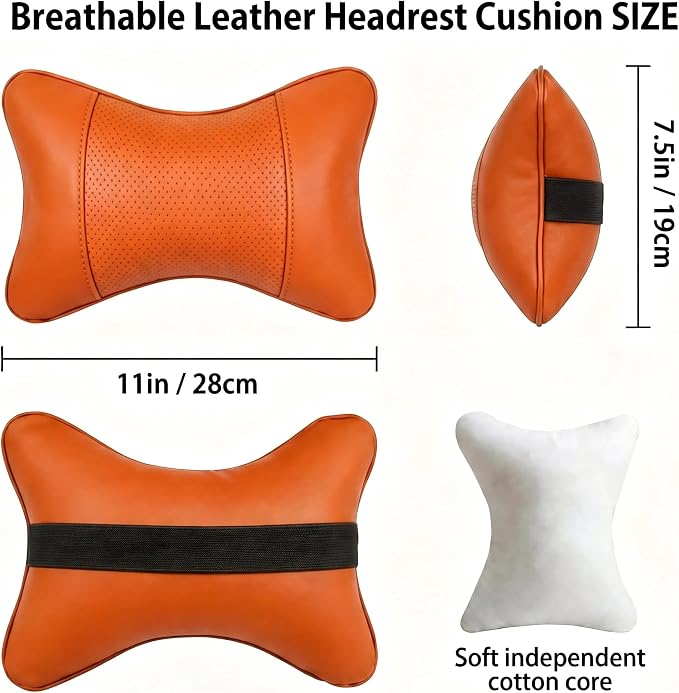Car Pillow for Car Neck Pillow for Driving Seat Leather Neck Support Soft Cushion Support Head-Rests for Vehicle Sleeping with Elastic Adjustment Strap 2PCS (Neck, Light Tan)