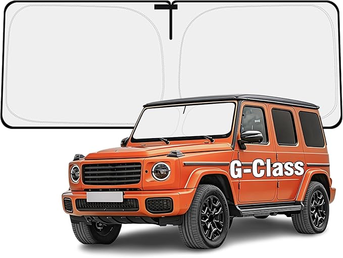 Windshield Sun Shade for Mercedes Benz G Class G63 G550 G55 G65 W463 1990-2026 Sunshade 300T Windshield Cover Blocks UV Rays Custom Fit G-Class Front Window Shade Foldable Keep Cool