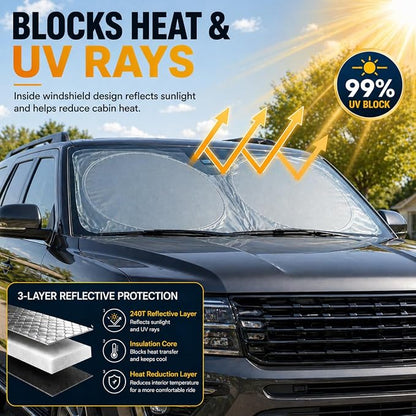 Ford Expedition Windshield Sun Shade, Custom Fit Foldable Front Window Sunshade Visor, Reflective UV and Heat Block Interior Protector, Fits 1997–2024 Models