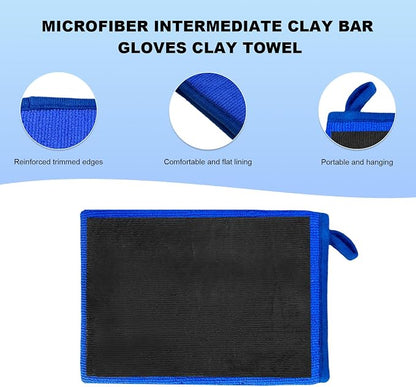 2 PCS Clay Mitt, Fine Grade Microfiber Claying Bar Glove Car Detailing Towels, Scratch-Free Cleaning & Polishing Clay Eraser Mitts for Vehicle Surface, Car Accessories (Blue)