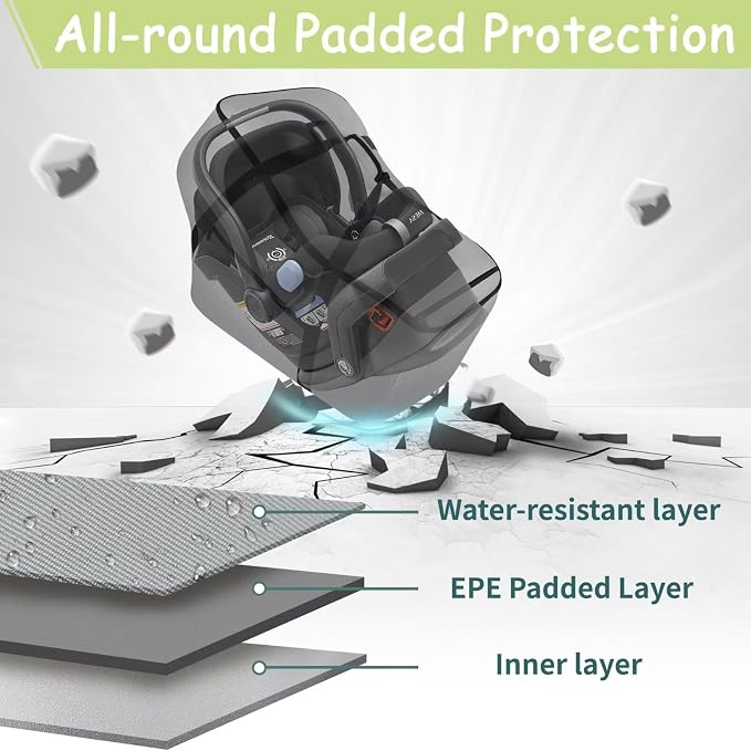 Infant Car Seat Travel Bag - Fits Infant Car Seats with Anti-Rebound Bar Base, Car Seat Airplane Bag for Chicco/Graco/Nuna/Cosco/Britax/Uppababy Baby Car Seat, Water Dirt Tear Resistant, Grey Upgrade