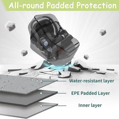 Infant Car Seat Travel Bag - Fits Infant Car Seats with Anti-Rebound Bar Base, Car Seat Airplane Bag for Chicco/Graco/Nuna/Cosco/Britax/Uppababy Baby Car Seat, Water Dirt Tear Resistant, Grey Upgrade