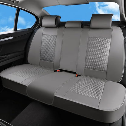 Huidasource Gray Back Seat Covers, Luxury Nappa Leather Rear Seat Cover with Velcro Adjustable, Child Seats, Ventilation Holes, Seat Belts, Back Seat Car Cover Fit for Most Cars SUV Trucks, Gray