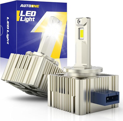 AUTOONE 2025 D1S LED Bulb, 34000 Lumens 10 Times Brighter, 6000K Diamond White D1S Bulb, 120W 66144 66140 85140 85415 Xenon Factory Replacement Bulbs, UV Resistant, Easy installation,