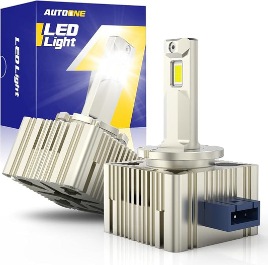 AUTOONE 2025 D1S LED Bulb, 34000 Lumens 10 Times Brighter, 6000K Diamond White D1S Bulb, 120W 66144 66140 85140 85415 Xenon Factory Replacement Bulbs, UV Resistant, Easy installation,