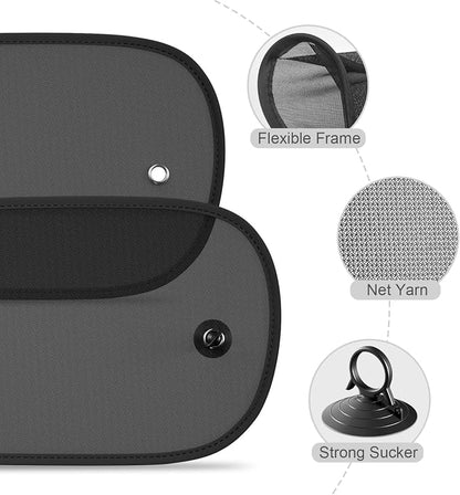 Car Window Shade, 2 Pack Car Sun Shade for Window Baby Suction Cups Sunshade for Side Window Sun and UV Block for Kids/Adults/Pets - 17.3''x14'' Universal Fits