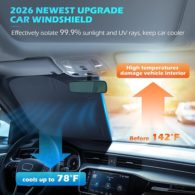 FLORICH Car Windshield Sunshade Reflective Car Sun Protection Blocks 99% Heat & Keeps Interior Cool Foldable Sun Visor Cover Universal Fits Cars, SUVs, Trucks Accessories for Summer 59"x33"