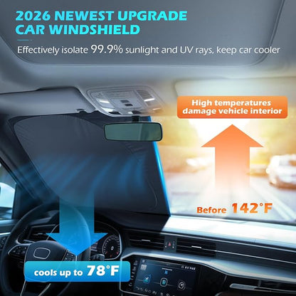 FLORICH Car Windshield Sunshade Reflective Car Sun Protection Blocks 99% Heat & Keeps Interior Cool Foldable Sun Visor Cover Universal Fits Cars, SUVs&Trucks for Summer60 L x 33" W