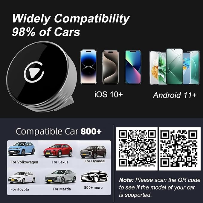 Wireless CarPlay Adapter 2025 Upgrade Wired CarPlay to Wireless, Mini USB Design for Cars with Built-in Wired Apple CarPlay Plug and Play Easy Use Fast Stable Connection Car Play for iPhone