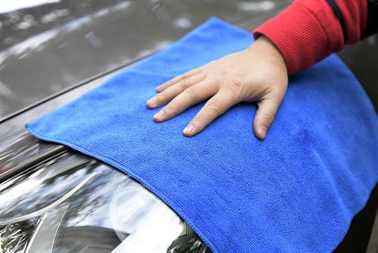 CARCAREZ Premium Microfiber Detailing Towels, 340 GSM Lint Free Car Buffing Waxing Polishing Drying Towels (6, Blue, 16x16 Inch)