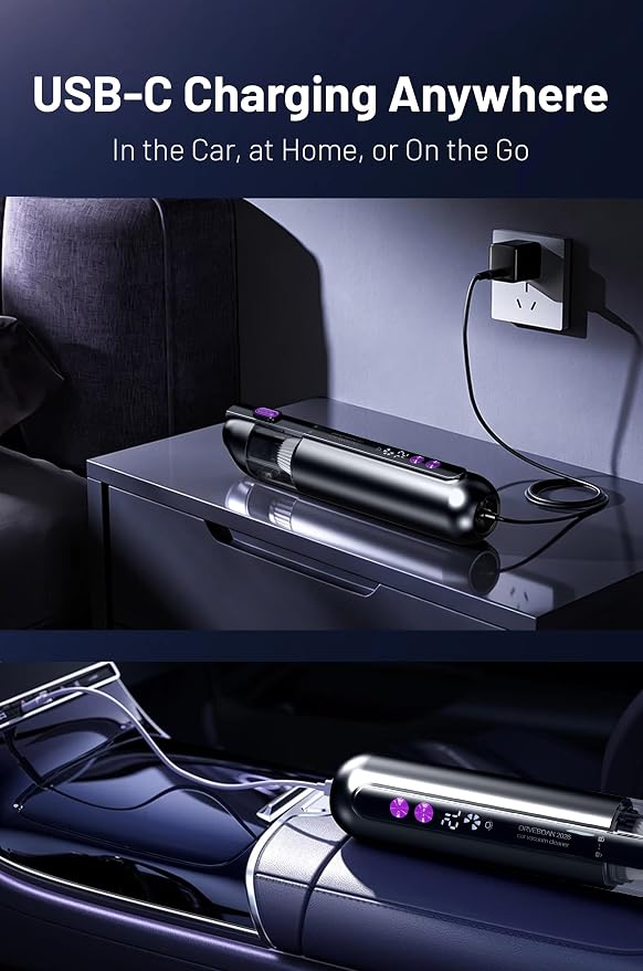 Handheld Cordless Car Vacuum Cleaner 15000Pa, 3-in-1 Portable Vacuum with LED Light,LED Display & Washable HEPA Filter,USB-C Rechargeable, up to 30-Min Runtime for Car, Home, Desk & Pet Hair(black)