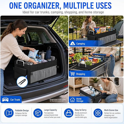Car Trunk Organizer, Portable, Collapsible, Waterproof, Oxford Cloth, Aluminum Handle, Ideal for SUVs, Cars, Camping, Storage