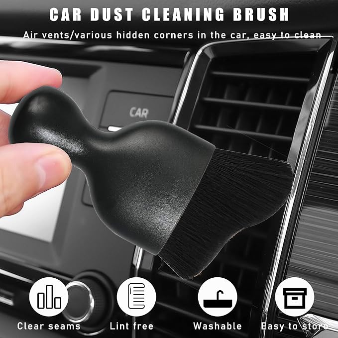 Dickno Car Interior Dust Brush, Soft Scratch Free Auto Detailing Brushes, Universal Vehicle Interior Cleaning Tool for Automotive Dashboard, Air Vents, Leather(Black)