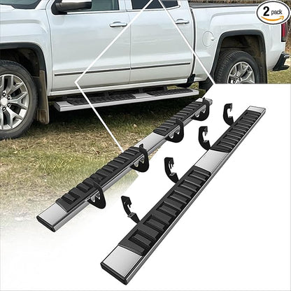 6.7" Running Boards Side Steps for Truck Compatible with 2007-2019 Chevy Silverado/GMC Sierra 1500 2500HD 3500HD Crew Cab, Stainless Steel Flat Side Steps Nerf Bars