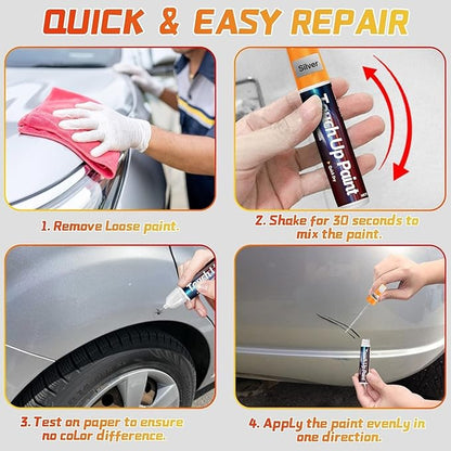 Touch up Paint Pen for Cars, 2-in-1 Car Paint Scratch Repair Pen with Metal Tip and Brush, Quick & Easy Solution to Repair Minor Automotive Scratches, 0.8 fl oz, Silver
