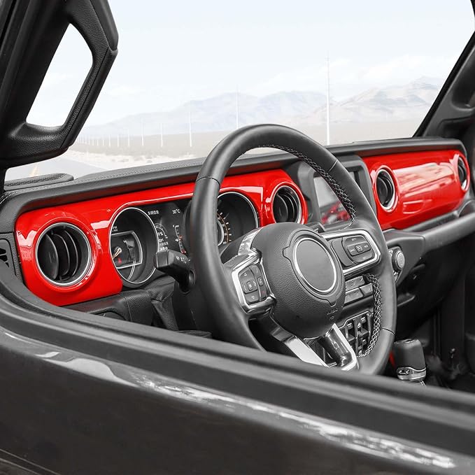 for JL Dashboard Decorative Panel Cover, Center Console Trim Cover Kit Compatible with 2018-2023 Jeep Wrangler JL JLU & Jeep Gladiator JT(Red)