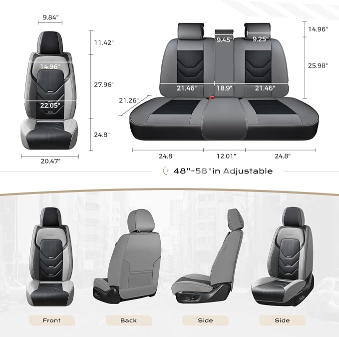 Coverado Car Seat Covers Full Set, Gray&Black Leather Seat Covers, Front and Back Seat Cover for Car, Waterproof Car Seat Protector, Car Seat Cushion Automotive Seat Covers Universal Fit for Most Cars