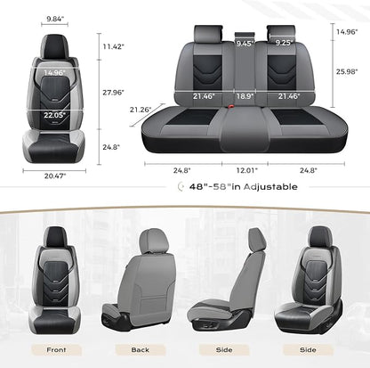 Coverado Car Seat Covers Full Set, Gray&Black Leather Seat Covers, Front and Back Seat Cover for Car, Waterproof Car Seat Protector, Car Seat Cushion Automotive Seat Covers Universal Fit for Most Cars