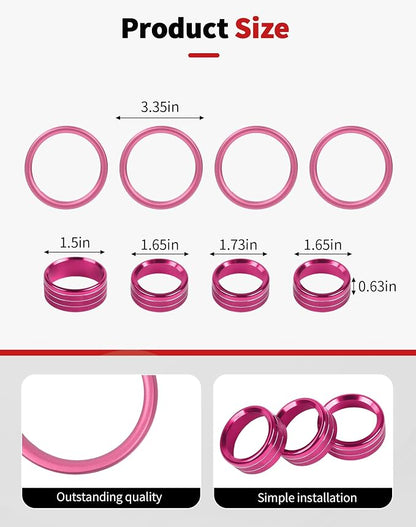 JWWY JL AC Air Vent Trim Rings & Dashboard Headlight Switch Decor Switch Knob Cover Kit Fit for 2018-2023 Jeep Wrangler JL JLU Interior Accessories, Aluminum Alloy 8PCS Pink