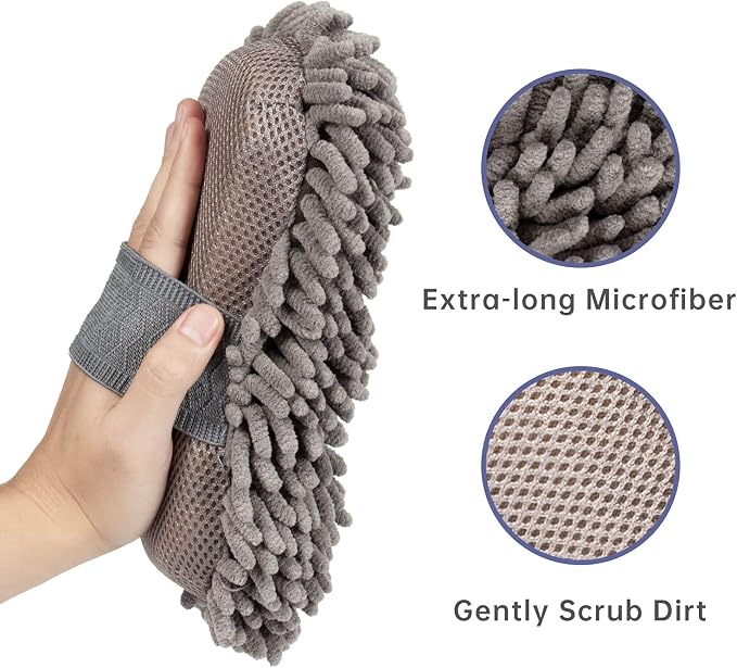 4 Pack Car Wash Mitt, BELPAIR Microfiber Sponge Cleaning Mitten for Window Cleaner, Non Scratch Sponges Auto Supplies Duster Kit Premium Washing Scrub Foam for Care Tools Foaming Cleaner (Grey)