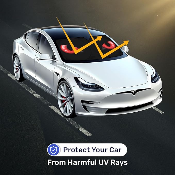 GENANY Evil Eyes Movie Windshield Sun Shade for Electric Vehicle (59x37 Inches), Automobile Sunshade, Protector Blocks UV, Halloween Auto Gift, Car Decor