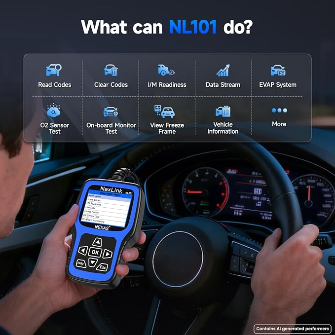 NEXAS NL101 OBD2 Scanner with Battery Tester - Check Engine Code Reader, Car Diagnostic Scanner with Live Data, Freeze Frame, I/M Readiness for All US Vehicles Since 1996