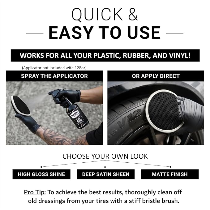 CAR GUYS Tire Shine Spray 1 Gallon Refill - The Perfect Deep Black Shine - Long Lasting Car Tire Dressing - No Sling & Dry to Touch - Sprayer Not Included