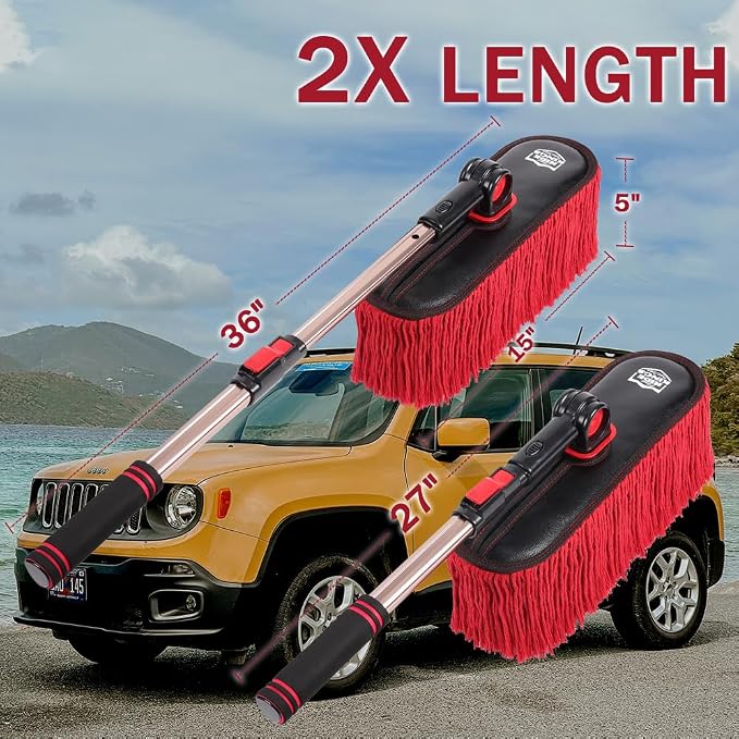 Car Cleaning Supplies Duster, Exterior Scratch Free, Soft Brush Kit for Truck SUV RV Motorcycle, Wax Cotton Hair, Extendable Handle, Dust Removing No Lint, Gifts for Men Women
