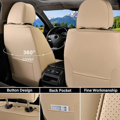 Coverado Seat Covers, Car Seat Covers Front Seats, Beige Nappa Leather Car Seat Covers, 2 Pack Waterproof Front Seat Covers, Breathable Leather Seat Cushion Universal Fit Most Cars Trucks