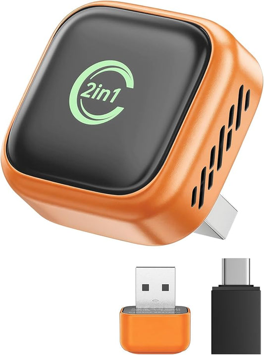 KUKIHO Wireless CarPlay Adapter, 2-in-1 CarPlay & Android Auto, Mini Plug & Play, Fast Auto-Connect, No Latency, USB/USB-C for Cars with Built-in CarPlay, iOS 10+/Android 11+ (Orange)