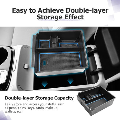 LUWU 2025 2026 Hynudai Tucson Center Console Organizer 2022-2026 Tucson NX4 Armrest Storage 2026 Tucson Console Organizer Tray Tucson SE/SEL/XRT Armrest Organizer 2025 2026 Tucson Accessories (Blue)
