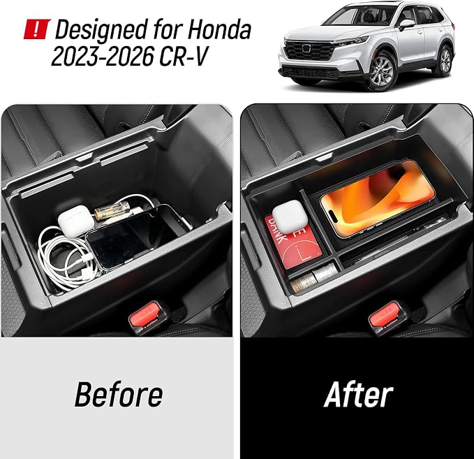 3PCS Center Console Organizer Compatible with Honda 2023-2026 CRV CR-V Hybrid Accessories ABS Plastic & Silicone Material Center Console Liner Tray