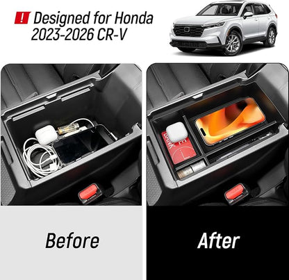 3PCS Center Console Organizer Compatible with Honda 2023-2026 CRV CR-V Hybrid Accessories ABS Plastic & Silicone Material Center Console Liner Tray