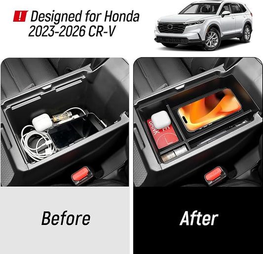 3PCS Center Console Organizer Compatible with Honda 2023-2026 CRV CR-V Hybrid Accessories ABS Plastic & Silicone Material Center Console Liner Tray