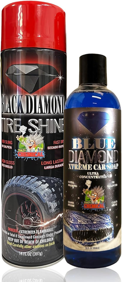 Black & Blue Diamond Combo – Extreme Shine & Superior Car Care- Black Diamond Tire Shine 14 ounce Can-Blue Diamond Xtreme Car Soap 16 ounce - #tire shine