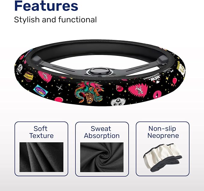 GENANY Royal Cat Steering Wheel Cover, Non Slip Polyester Car Wheel Protector for Car SUV Truck, Universal 15 Inch
