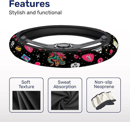 GENANY Royal Cat Steering Wheel Cover, Non Slip Polyester Car Wheel Protector for Car SUV Truck, Universal 15 Inch