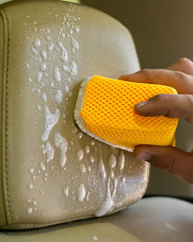 Autofiber Scrub Ninja - Wedge Scrubber, Great for scrubbing Leather, Plastic, Rubber and Vinyl - Pack of 2, White/Gold (5inch x 2.5inch x 2inch)